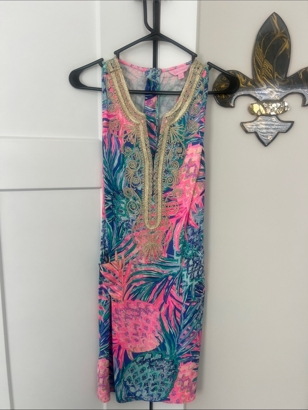 Lilly Pulitzer Pink, Blue & Green Tropical Embroidered Sleeveless Dress